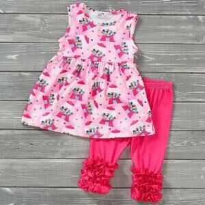PETE + LUCY Bubblegum Bliss Pink Sleeveless Capri 2 Piece Set Boutique NEW 4T